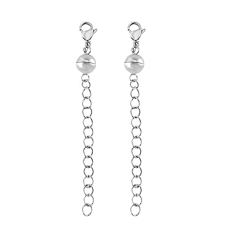 Set of 2 - Rhodium Overlay Lobster Clasp with Magnetic Lock & Extender Chain