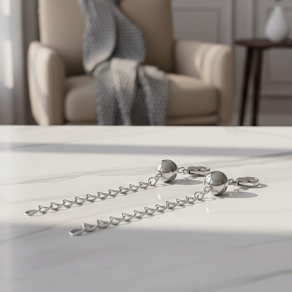 Set of 2 - Rhodium Overlay Lobster Clasp with Magnetic Lock & Extender Chain