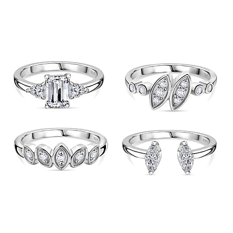 Set of 4 -  Moissanite Fancy Ring in rhodium Sterling Silver 0.81 ct  Silver Wt. 11 Gms  2.800  Ct.