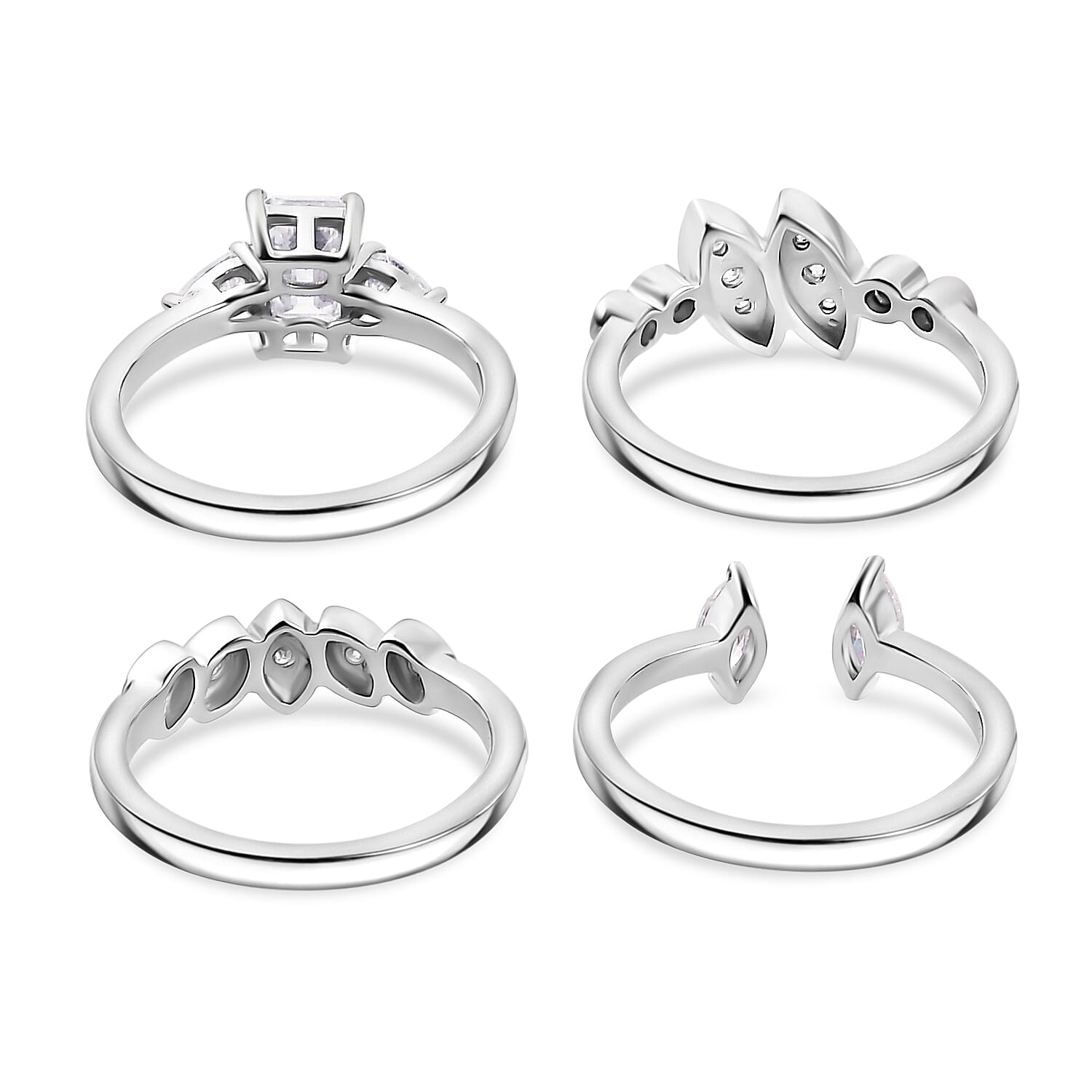 Set of 4 -  Moissanite Fancy Ring in rhodium Sterling Silver 0.81 ct  Silver Wt. 11 Gms  2.800  Ct.