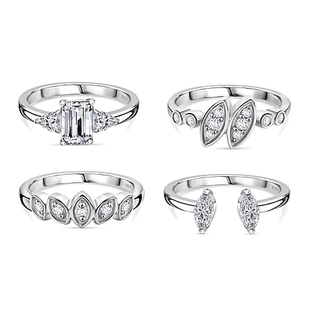 Set of 4 -  Moissanite Rings in Rhodium Overlay Sterling Silver