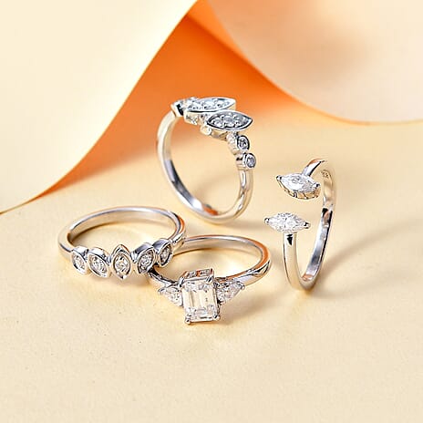 Set of 4 -  Moissanite Solitaire Ring in rhodium Sterling Silver 0.81 ct  Silver Wt. 11 Gms  2.800  Ct.