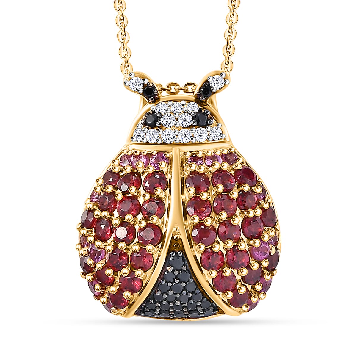 GP Italian Garden Collection Orissa Rose Garnet & Multi Gemstone Ladybug Pendant with Chain (Size 20) 18K Vermeil Yellow Gold Plated Sterling Silver 2.62 Ct.