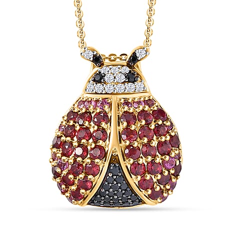 GP Italian Garden Collection Orissa Rose Garnet,  Lotus Garnet,  Black Spinel,  White Zircon,  Blue Sapphire Pendant with Chain (Size 20) 18K YG Vermeil Sterling Silver Silver Wt. 7.38 Gms  2.620  Ct.