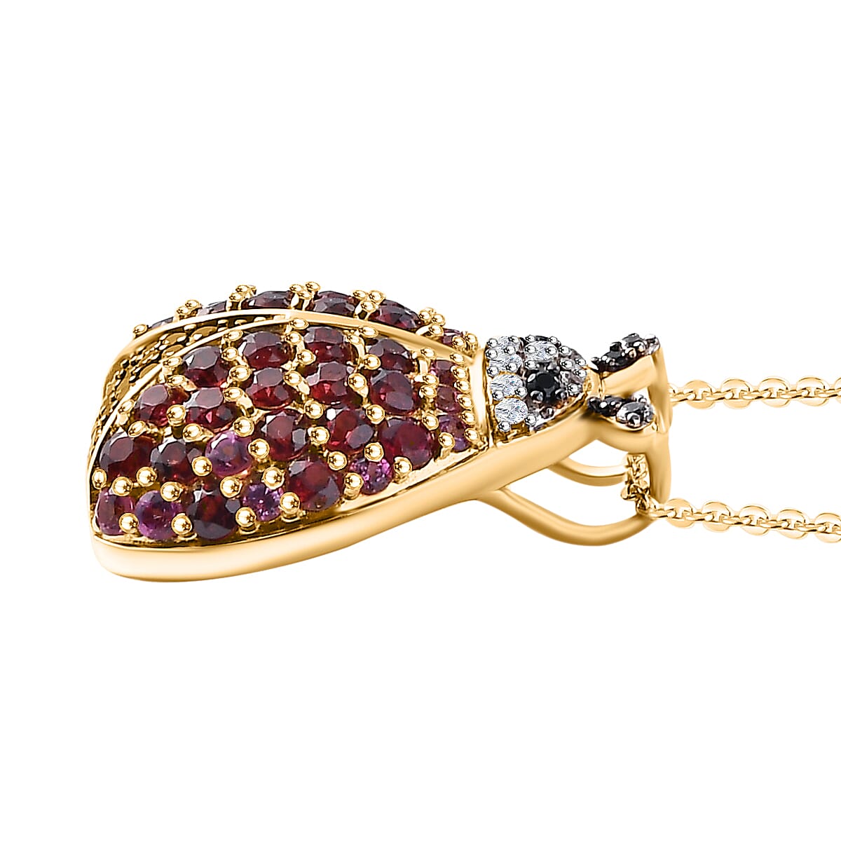 GP Italian Garden Collection Orissa Rose Garnet & Multi Gemstone Ladybug Pendant with Chain (Size 20) 18K Vermeil Yellow Gold Plated Sterling Silver 2.62 Ct.