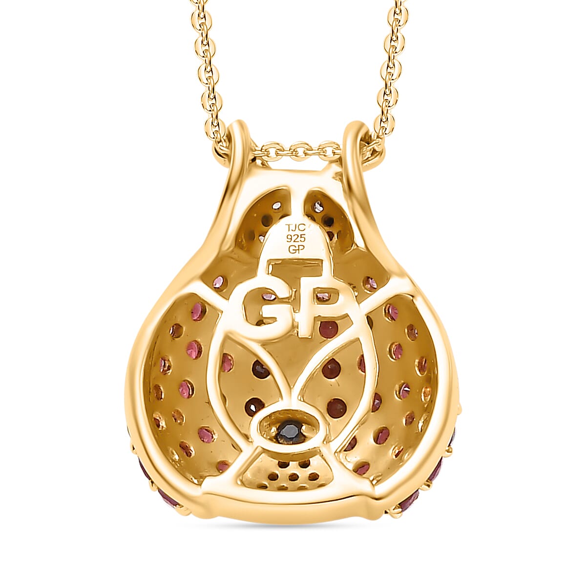GP Italian Garden Collection Orissa Rose Garnet & Multi Gemstone Ladybug Pendant with Chain (Size 20) 18K Vermeil Yellow Gold Plated Sterling Silver 2.62 Ct.