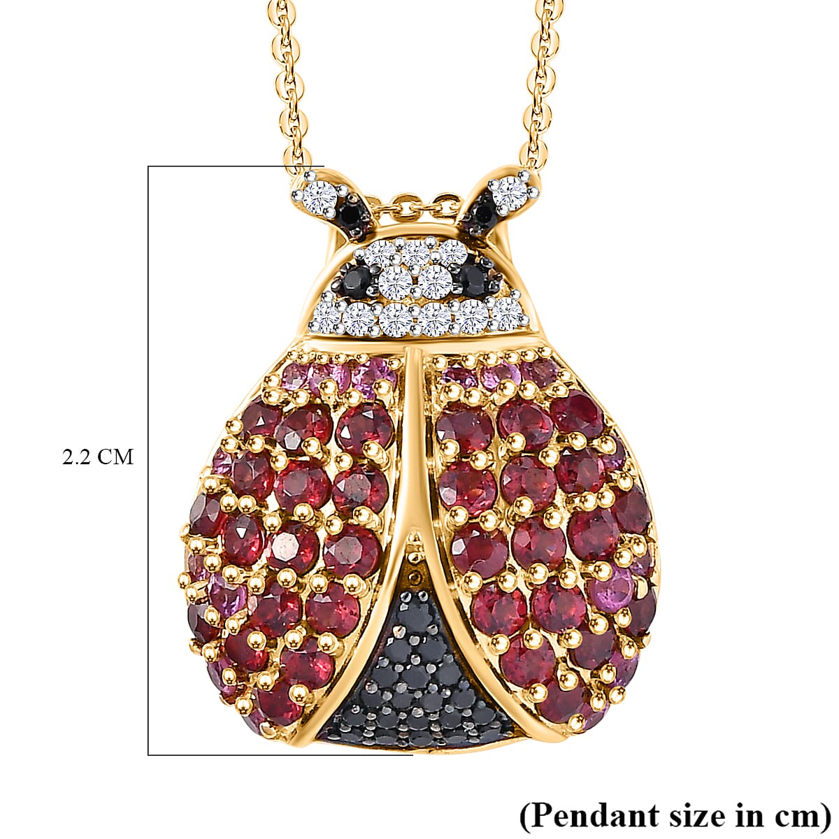 GP Italian Garden Collection Orissa Rose Garnet & Multi Gemstone Ladybug Pendant with Chain (Size 20) 18K Vermeil Yellow Gold Plated Sterling Silver 2.62 Ct.