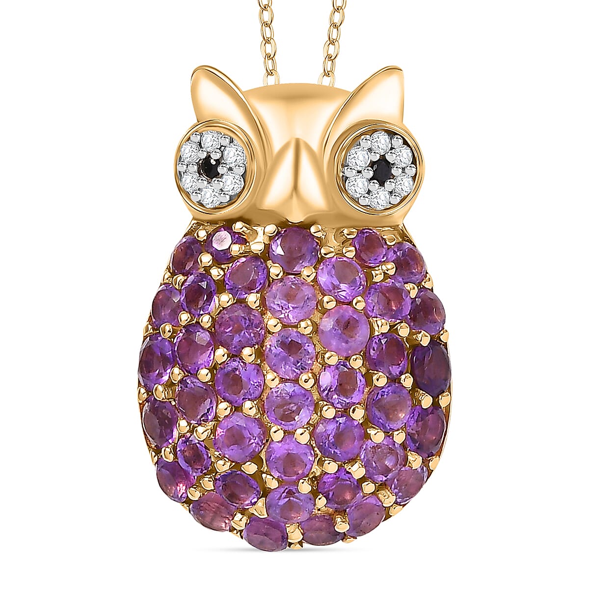 GP Italian Garden Collection - African Amethyst, White Zircon, Blue Sapphire, Black Spinel Pendant With Silver Chain (Size 20) in 18K Vermeil Yellow Gold Sterling Silver 2.860 Ct.