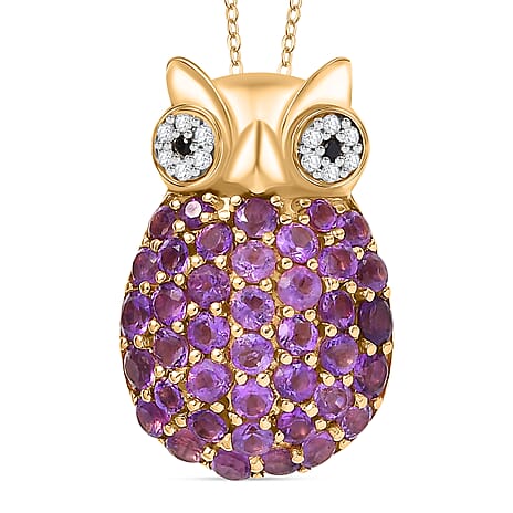 GP Italian Garden Collection - African Amethyst, White Zircon, Blue Sapphire, Black Spinel Pendant With Silver Chain (Size 20) in 18K Vermeil Yellow Gold Sterling Silver 2.860 Ct.