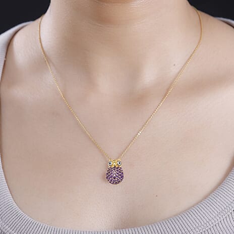 GP Italian Garden Collection - African Amethyst, White Zircon, Blue Sapphire, Black Spinel Pendant With Silver Chain (Size 20) in 18K Vermeil Yellow Gold Sterling Silver 2.860 Ct.