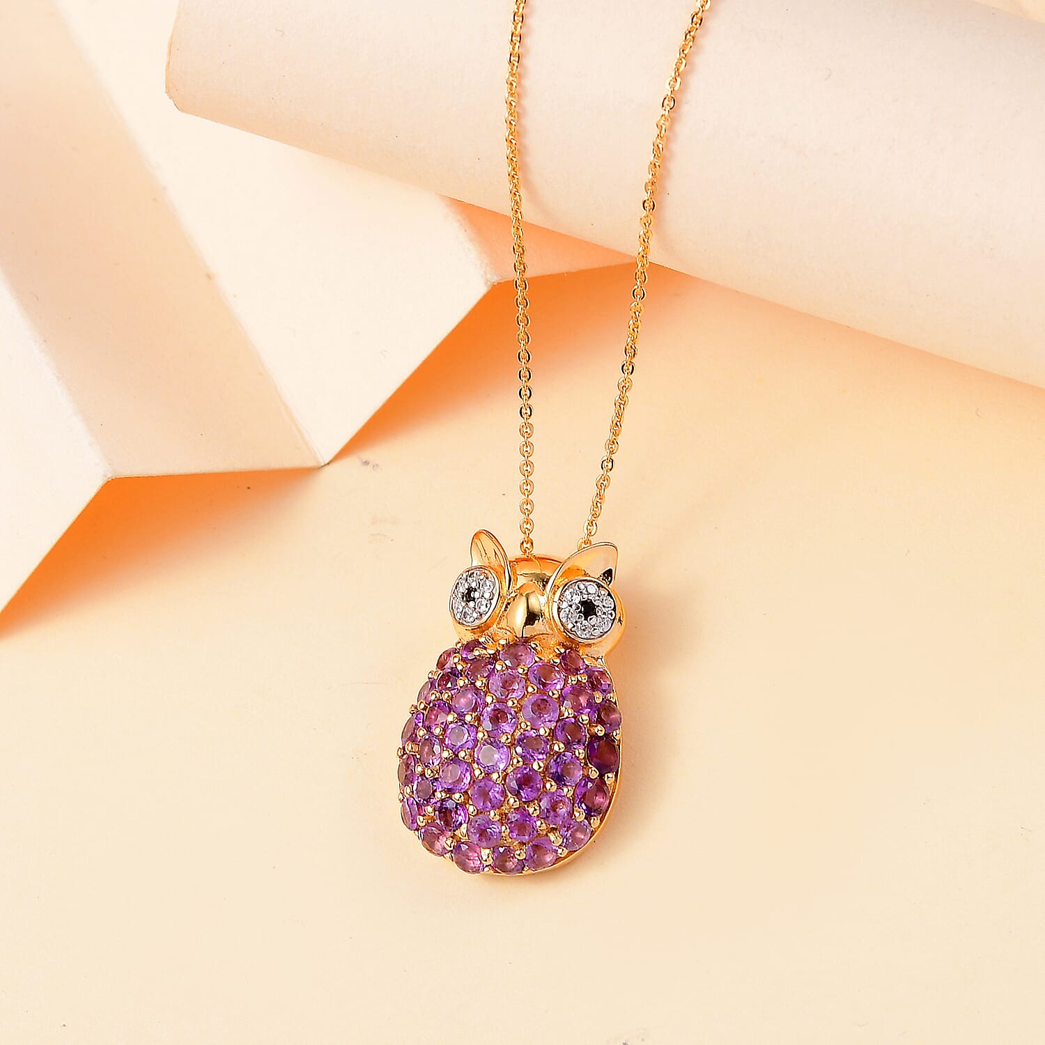 GP Italian Garden Collection - African Amethyst, White Zircon, Blue Sapphire, Black Spinel Pendant With Silver Chain (Size 20) in 18K Vermeil Yellow Gold Sterling Silver 2.860 Ct.