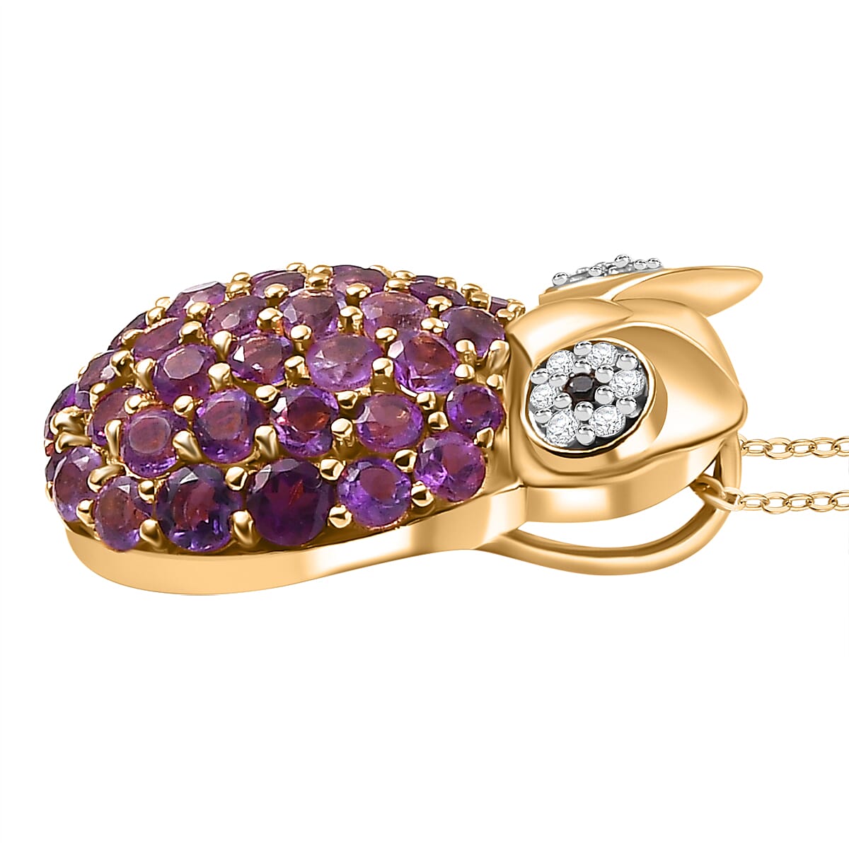 GP Italian Garden Collection - African Amethyst, White Zircon, Blue Sapphire, Black Spinel Pendant With Silver Chain (Size 20) in 18K Vermeil Yellow Gold Sterling Silver 2.860 Ct.