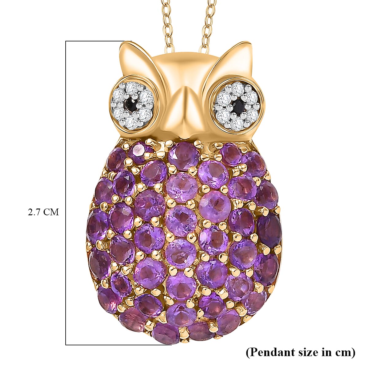 GP Italian Garden Collection - African Amethyst, White Zircon, Blue Sapphire, Black Spinel Pendant With Silver Chain (Size 20) in 18K Vermeil Yellow Gold Sterling Silver 2.860 Ct.