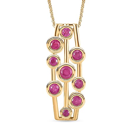 Mozambique Ruby Bubble Pendant with Chain (Size 20) in 18K Yellow Gold Vermeil Plated Sterling Silver