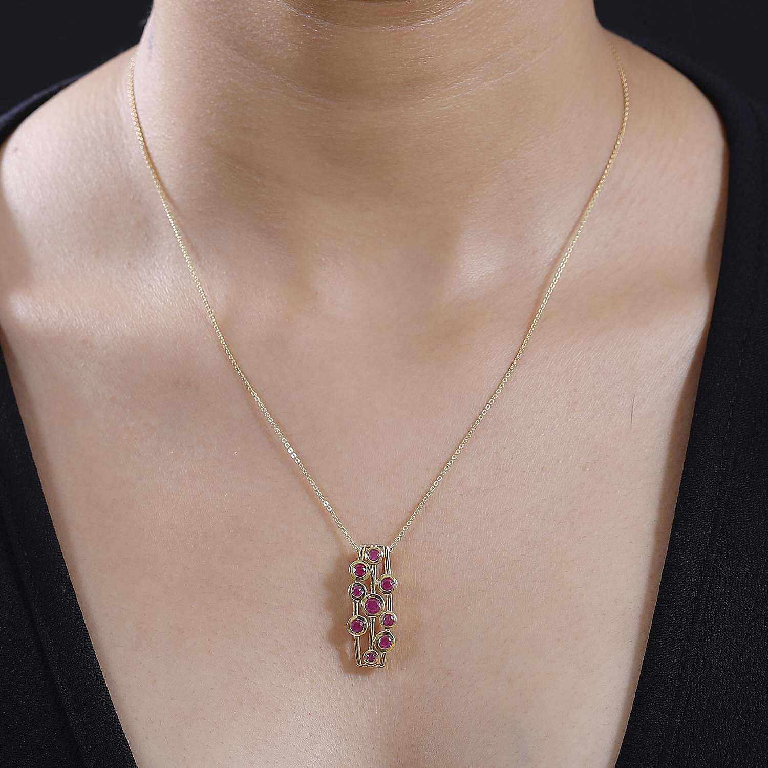 Gemfields Montepuez Ruby Pendant with Chain (Size 20) in 18K Vermeil Yellow Gold Plated Sterling Silver 1.14 Ct.