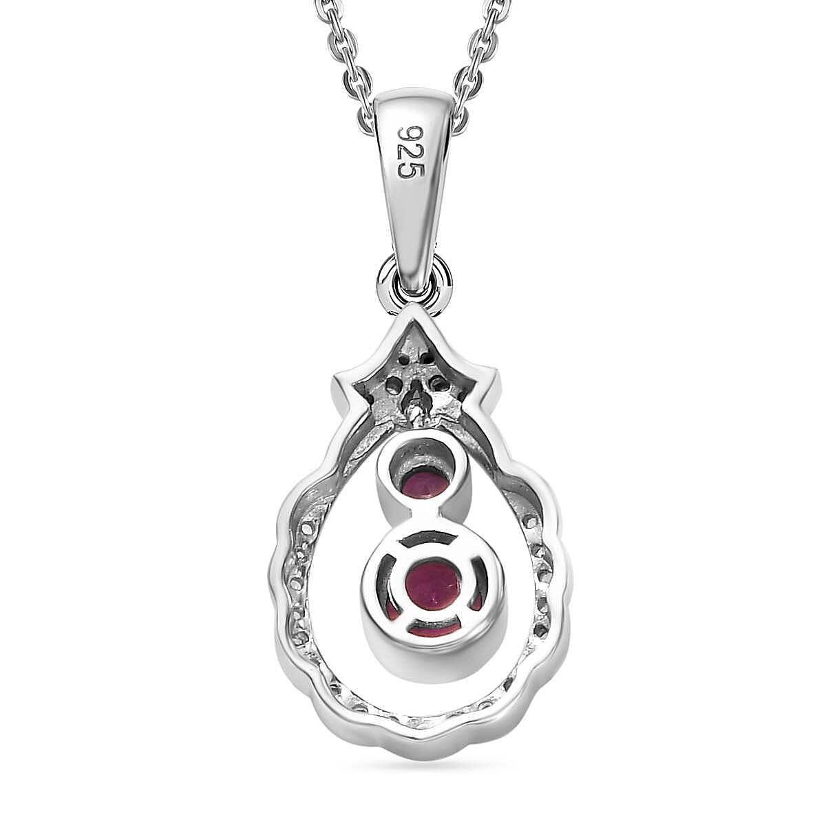 Mozambique Ruby & White Zircon Pendant with Chain (Size 20) in Rhodium Overlay Sterling Silver