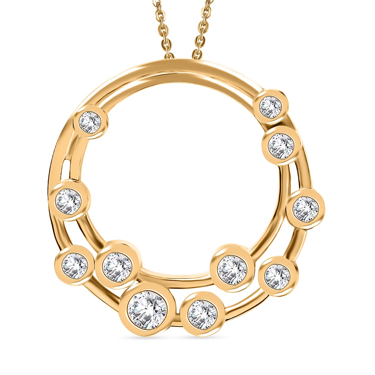 Finest CZ Pendant with Chain (Size 20) in 18K YG Vermeil Sterling Silver 1.28 ct  Silver Wt. 6.6 Gms  1.730  Ct.