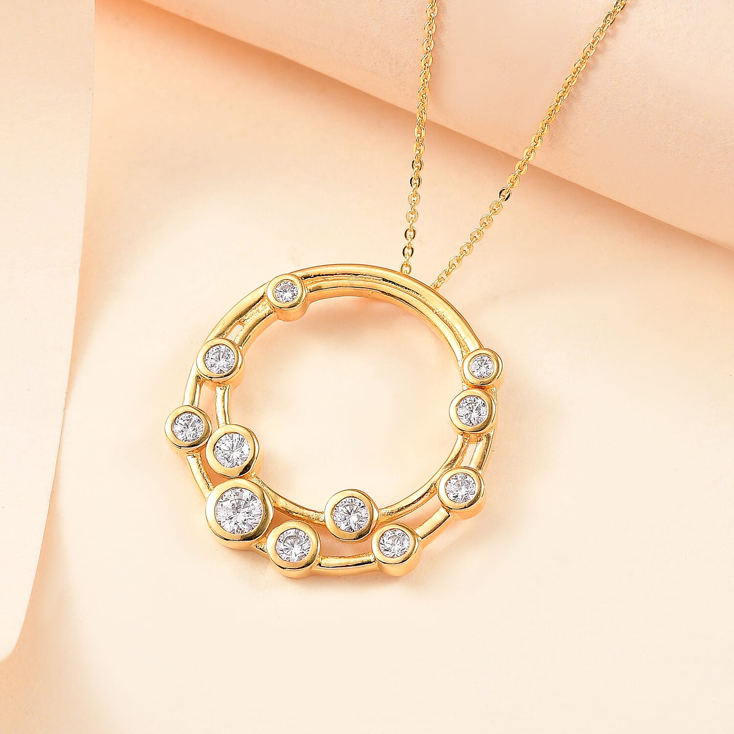 Finest CZ Pendant with Chain (Size 20) in 18K YG Vermeil Sterling Silver 1.28 ct  Silver Wt. 6.6 Gms  1.730  Ct.