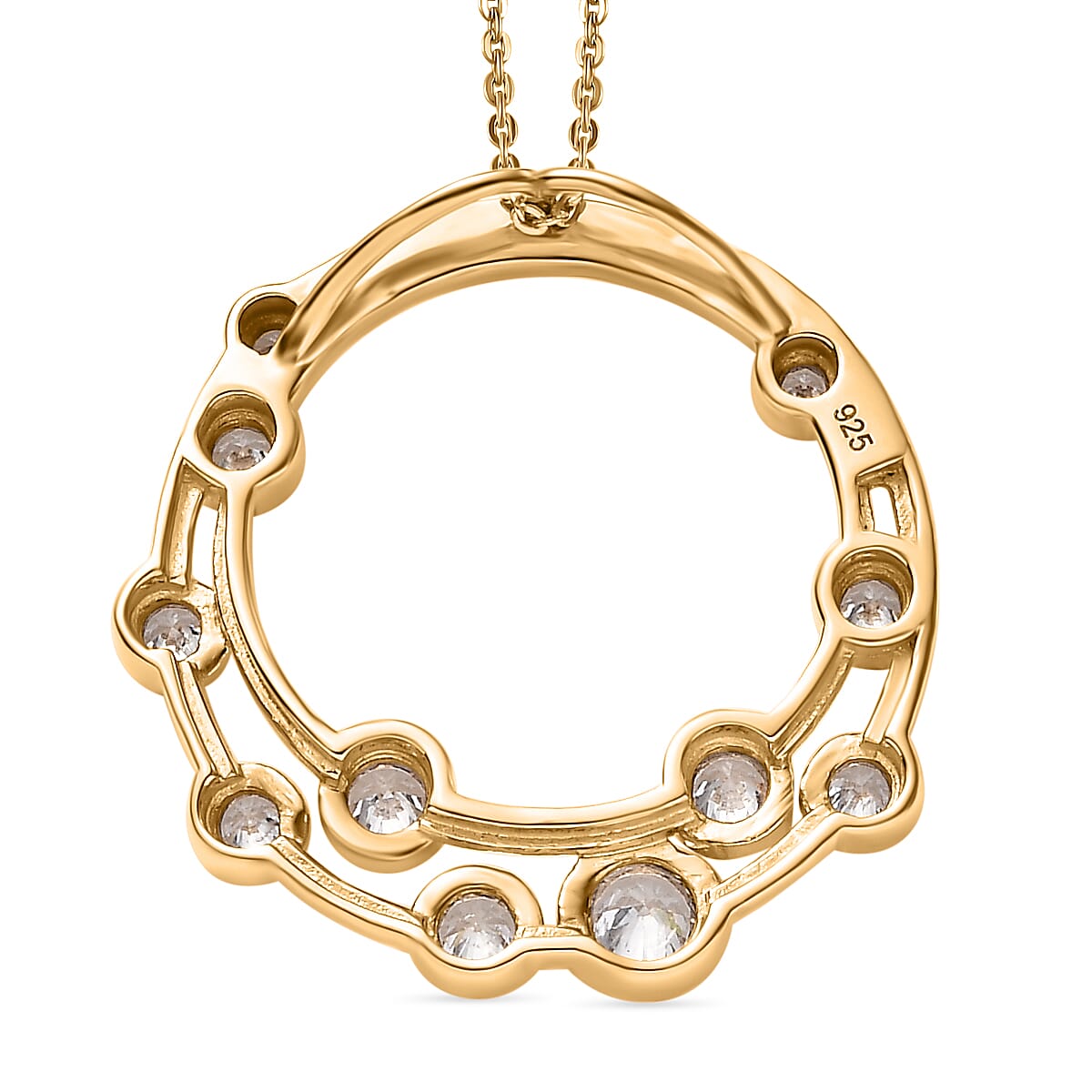 Finest CZ Pendant with Chain (Size 20) in 18K YG Vermeil Sterling Silver 1.28 ct  Silver Wt. 6.6 Gms  1.730  Ct.