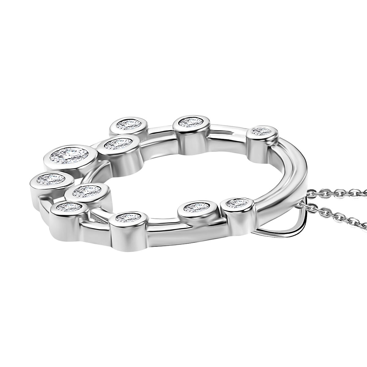 J Francis - Swarovski Zirconia Bubble Circle Pendant with Chain (Size 20) in Rhodium Overlay Sterling Silver 1.73 Ct.