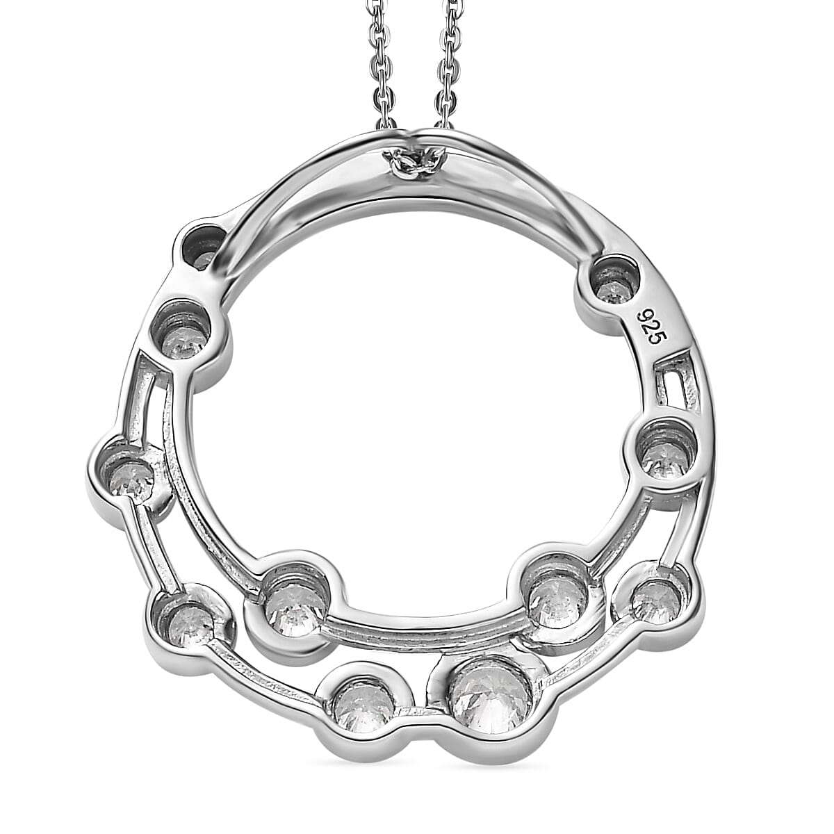 J Francis - Swarovski Zirconia Bubble Circle Pendant with Chain (Size 20) in Rhodium Overlay Sterling Silver 1.73 Ct.