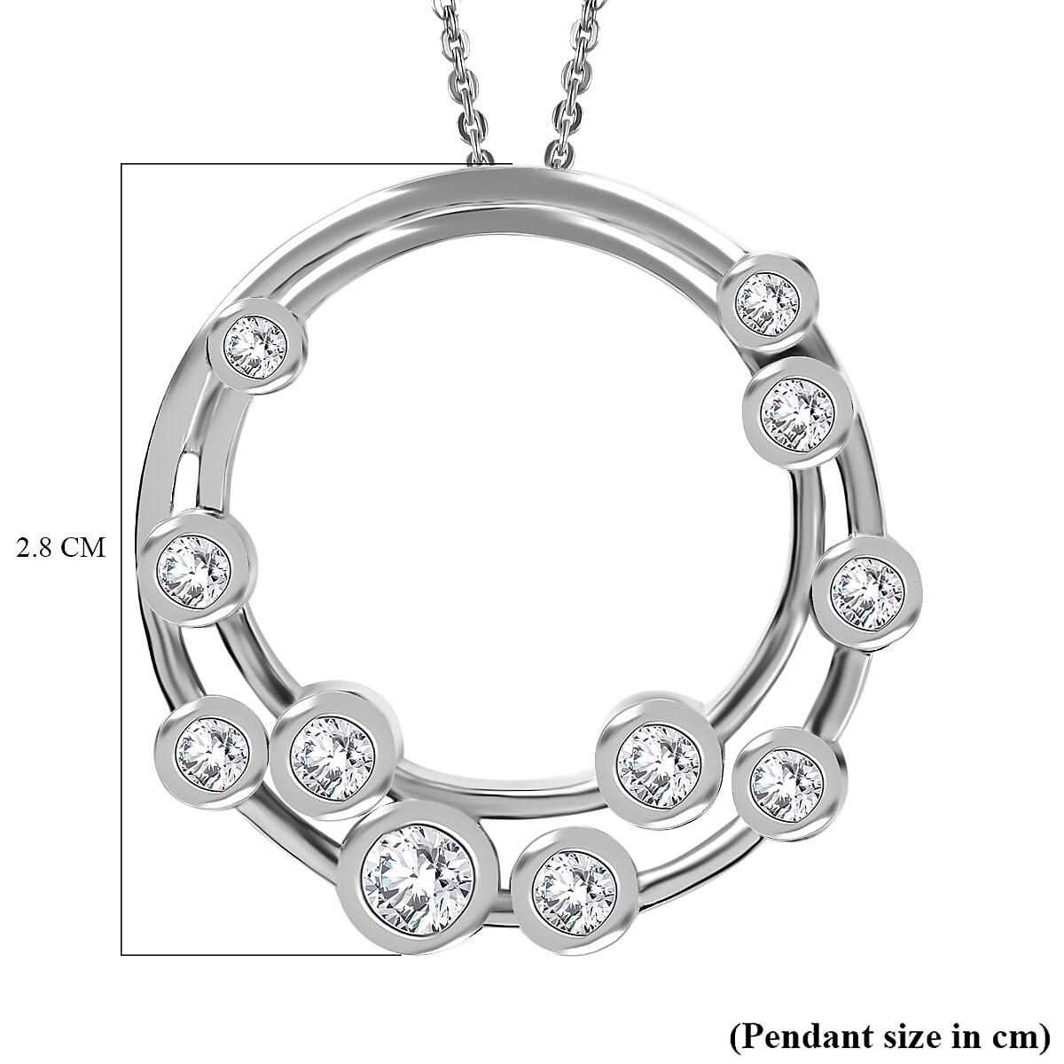 J Francis - Swarovski Zirconia Bubble Circle Pendant with Chain (Size 20) in Rhodium Overlay Sterling Silver 1.73 Ct.