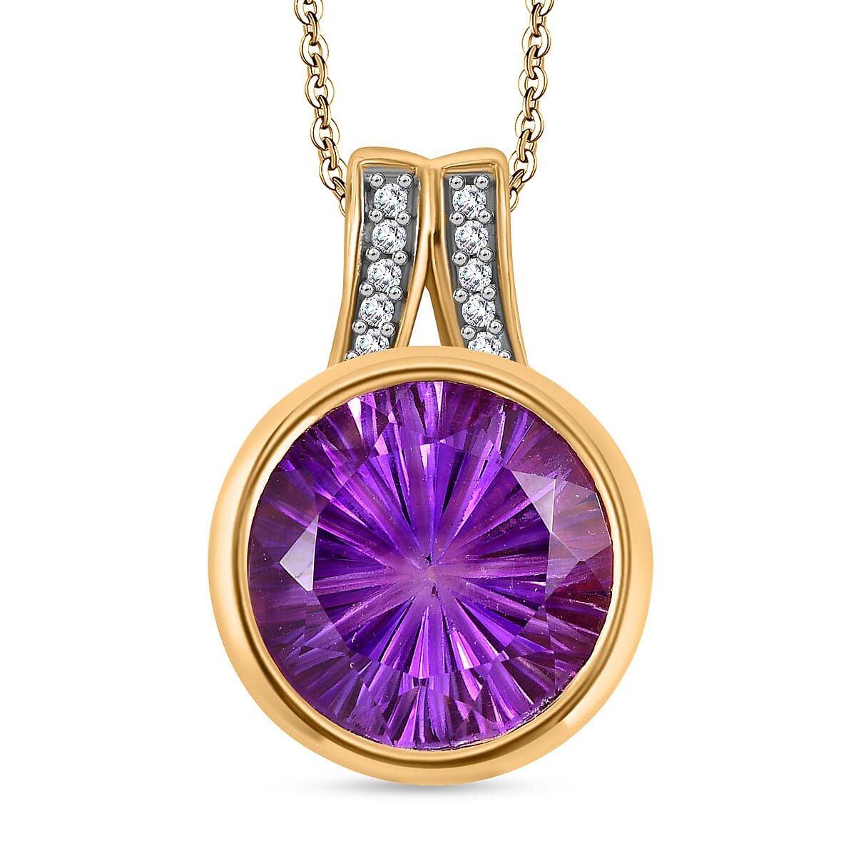 Natural Rose De Morocco, White Zircon Pendant with Chain (Size 20) in 18K YG Vermeil Sterling Silver 6.600 Ct.