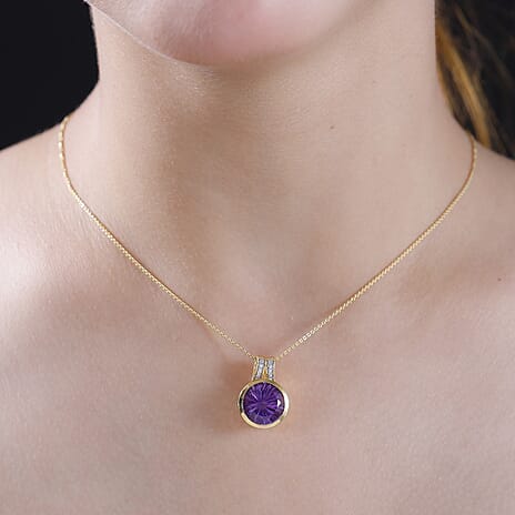 Natural Rose De Morocco, White Zircon Pendant with Chain (Size 20) in 18K YG Vermeil Sterling Silver 6.600 Ct.