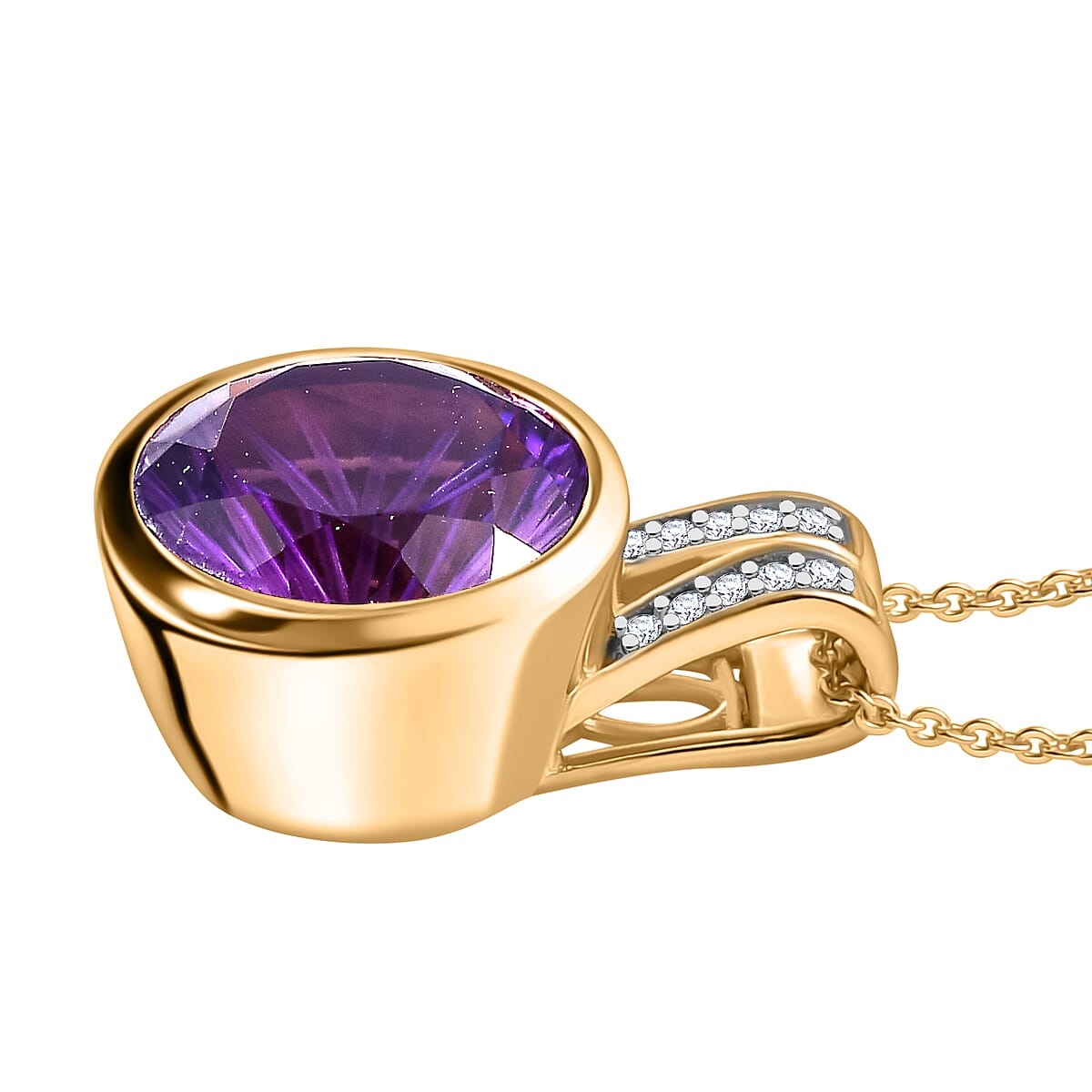 Natural Rose De Morocco, White Zircon Pendant with Chain (Size 20) in 18K YG Vermeil Sterling Silver 6.600 Ct.