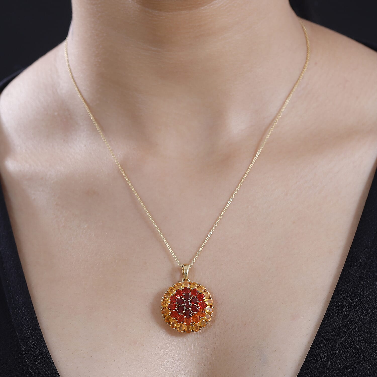 Gem Fiesta - Shades of Salamanca Fire Opal- Pendant with Chain (Size - 20) in 18K Vermeil Yellow Gold Plated Sterling Silver 4.59 Ct, Silver Wt. 7.47 Gms.