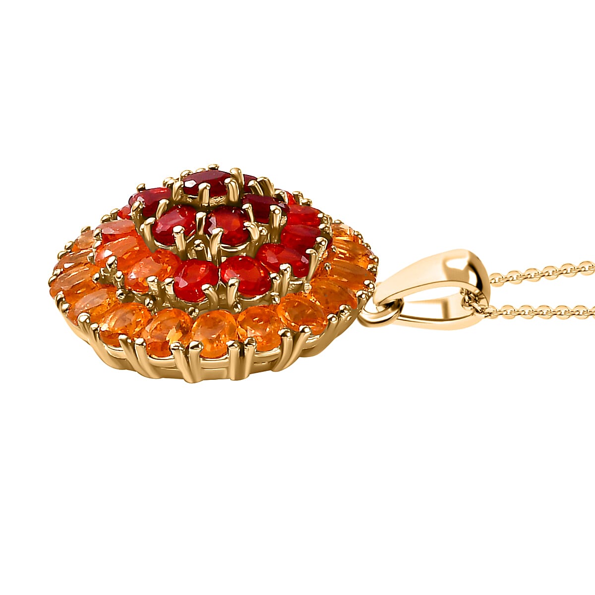 Gem Fiesta - Shades of Salamanca Fire Opal- Pendant with Chain (Size - 20) in 18K Vermeil Yellow Gold Plated Sterling Silver 4.59 Ct, Silver Wt. 7.47 Gms.