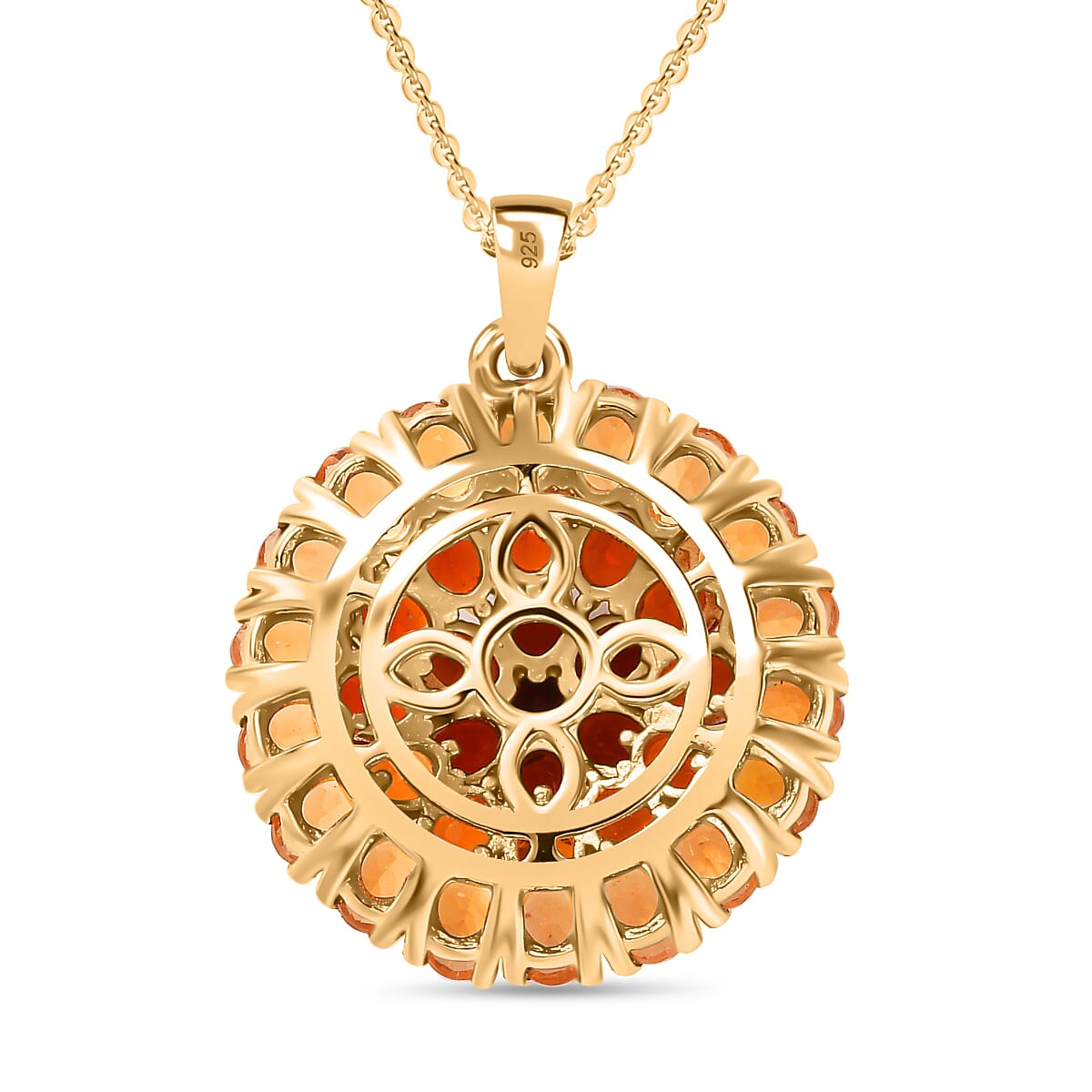 Gem Fiesta - Shades of Salamanca Fire Opal- Pendant with Chain (Size - 20) in 18K Vermeil Yellow Gold Plated Sterling Silver 4.59 Ct, Silver Wt. 7.47 Gms.