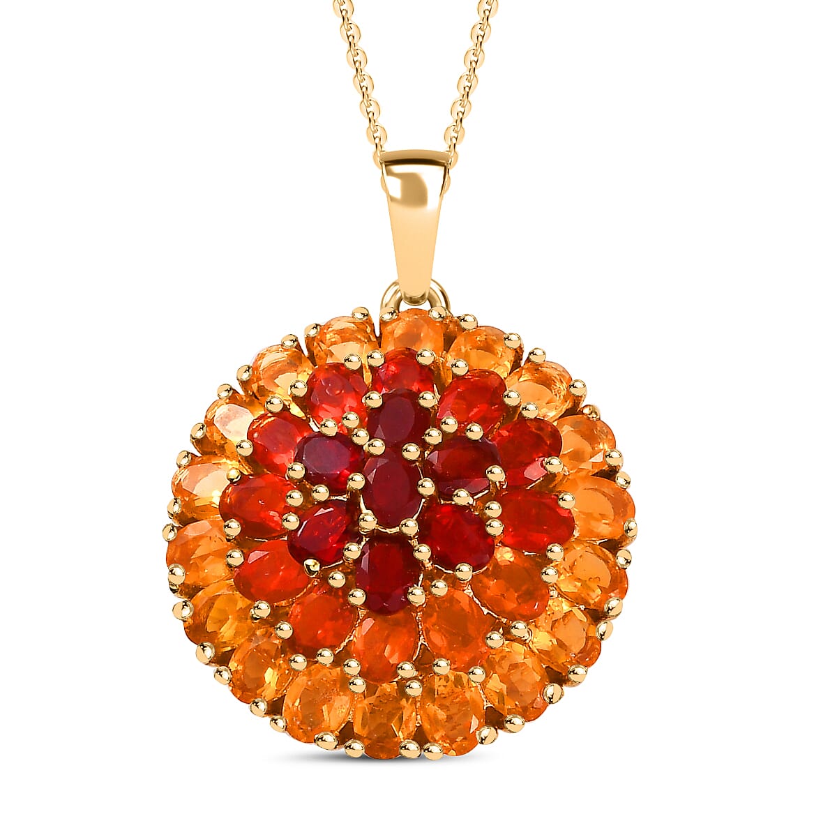Gem Fiesta - Shades of Salamanca Fire Opal- Pendant with Chain (Size - 20) in 18K Vermeil Yellow Gold Plated Sterling Silver 4.59 Ct, Silver Wt. 7.47 Gms.