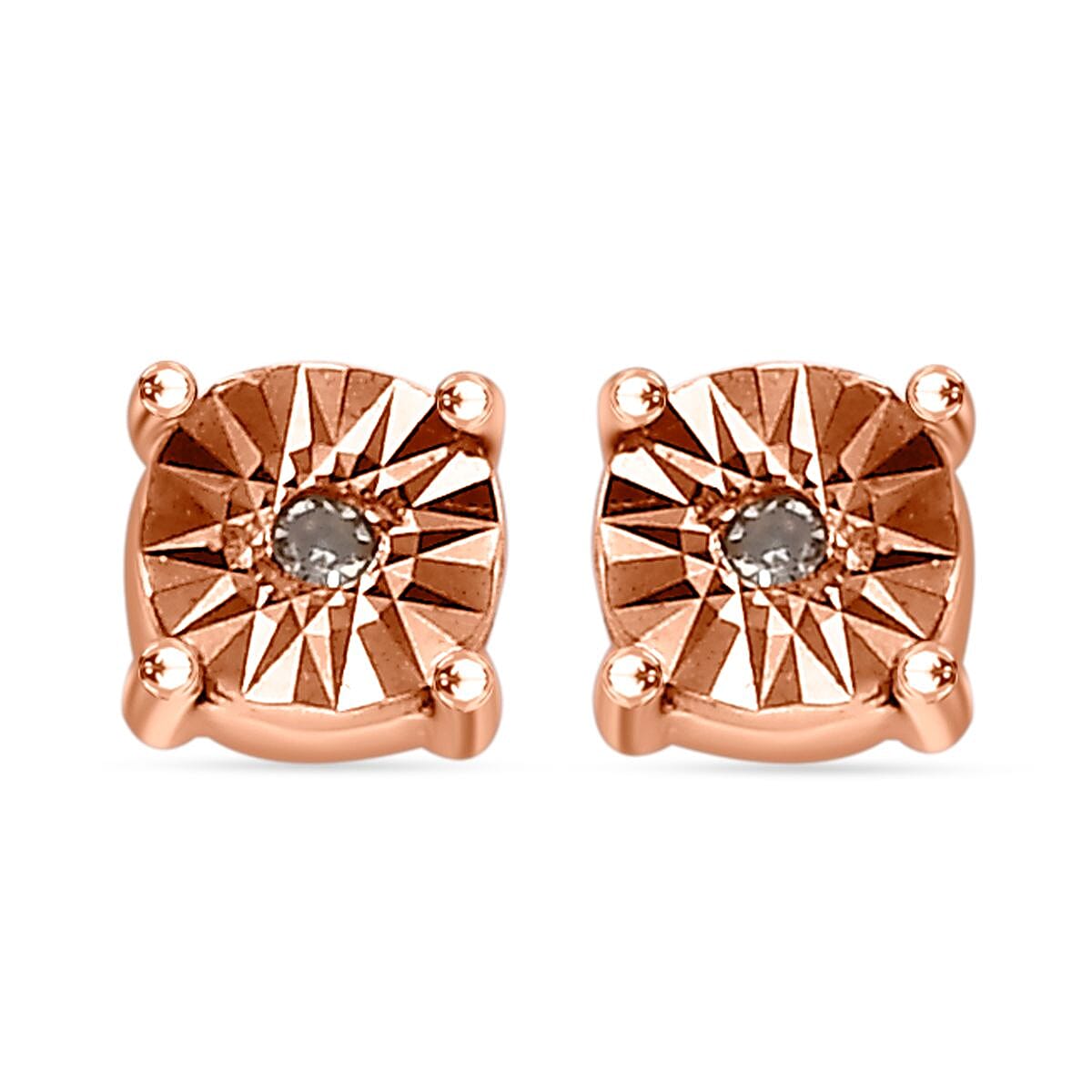 3 Piece Set -  Champagne Diamond Cluster Bracelet and Solitaire Stud Push Post Earring and Pendant in 18K RG Vermeil Sterling Silver Wt.14.33 Gms