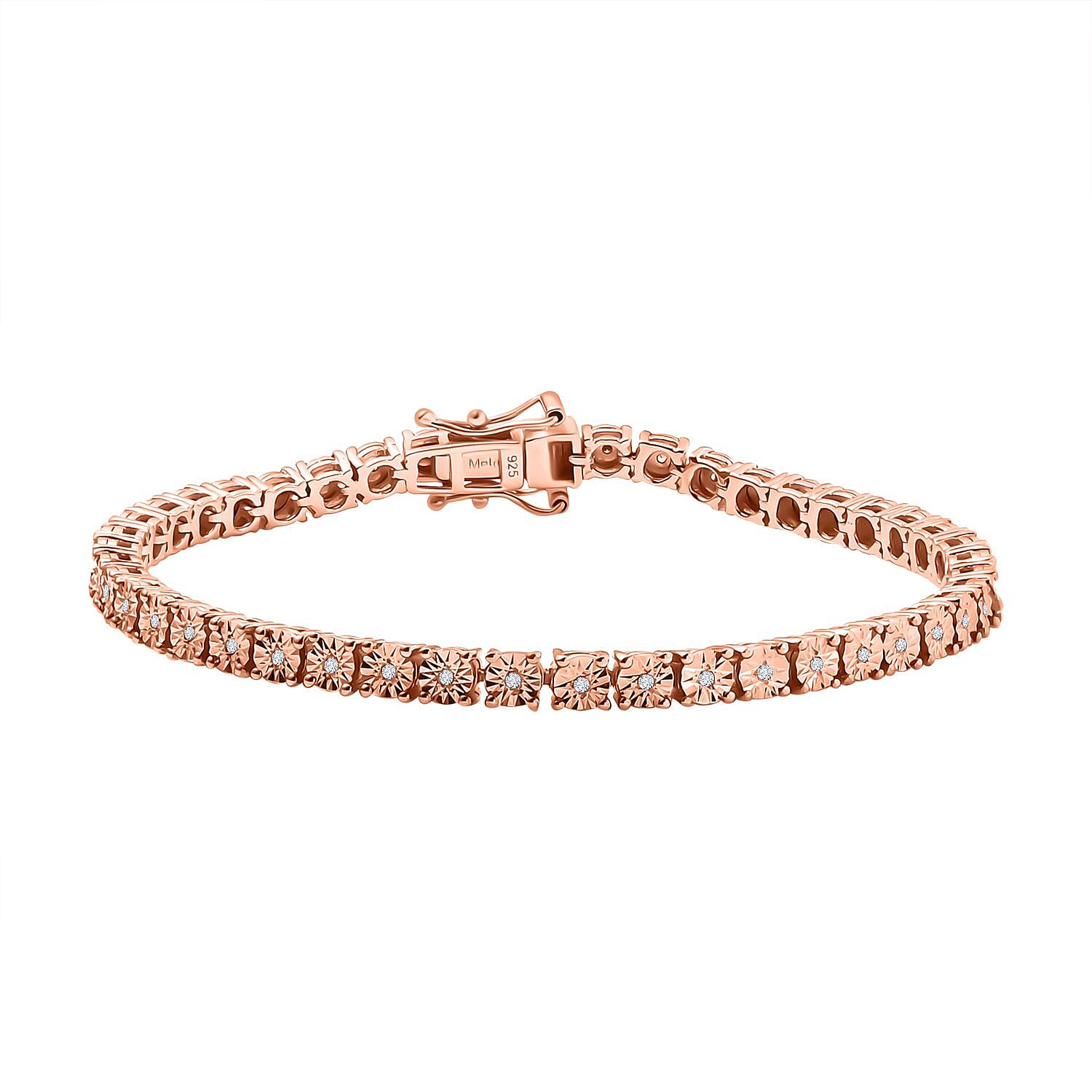 3 Piece Set -  Champagne Diamond Cluster Bracelet and Solitaire Stud Push Post Earring and Pendant in 18K RG Vermeil Sterling Silver Wt.14.33 Gms