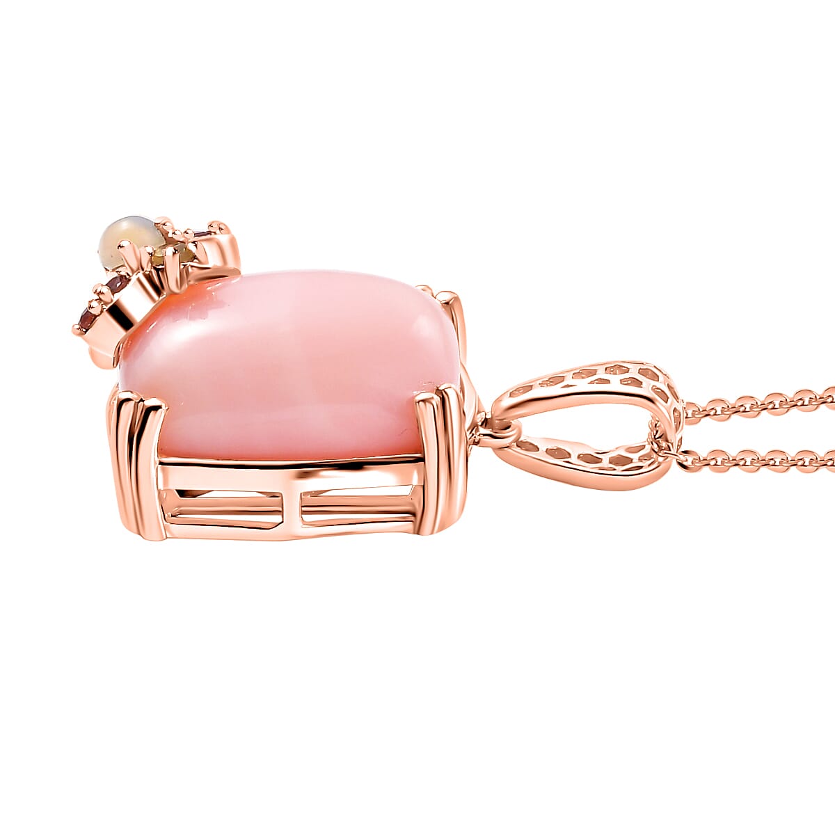 Gem Fiesta- Opal Opulence - Pink, Welo, Yellow & Fire Opal Cluster Pendant with Chain (Size - 20) in 18K Vermeil Rose Gold Plated Sterling Silver 8.20 Ct, Silver Wt. 6.80 Gms.