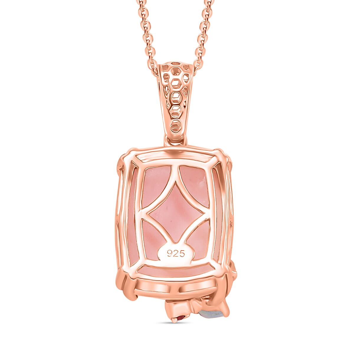 Gem Fiesta- Opal Opulence - Pink, Welo, Yellow & Fire Opal Cluster Pendant with Chain (Size - 20) in 18K Vermeil Rose Gold Plated Sterling Silver 8.20 Ct, Silver Wt. 6.80 Gms.