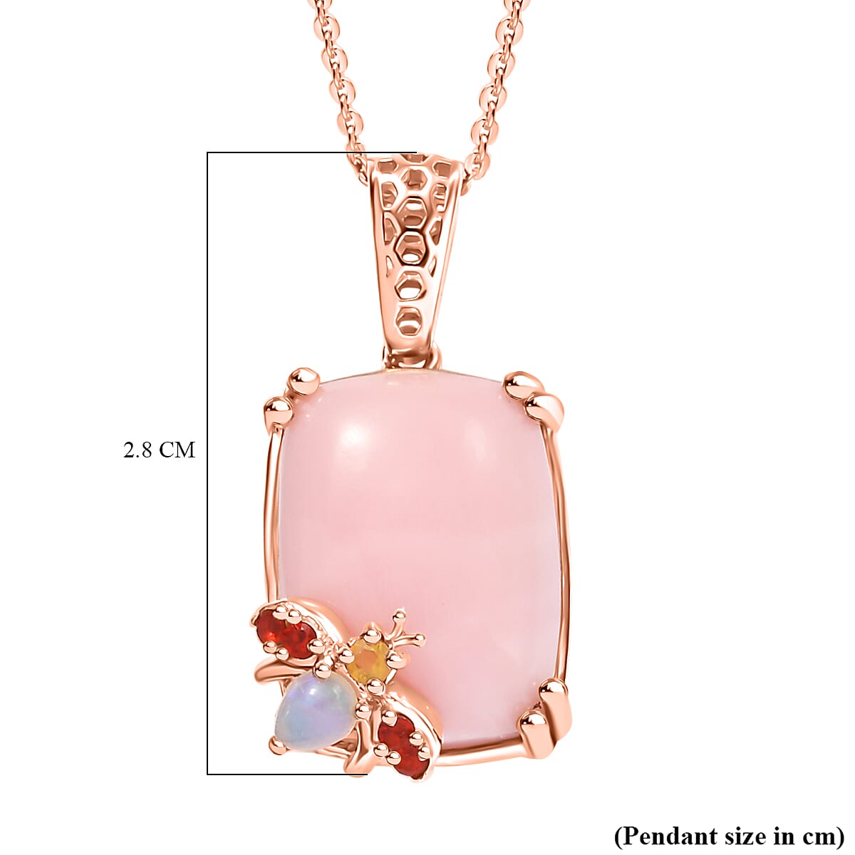 Gem Fiesta- Opal Opulence - Pink, Welo, Yellow & Fire Opal Cluster Pendant with Chain (Size - 20) in 18K Vermeil Rose Gold Plated Sterling Silver 8.20 Ct, Silver Wt. 6.80 Gms.