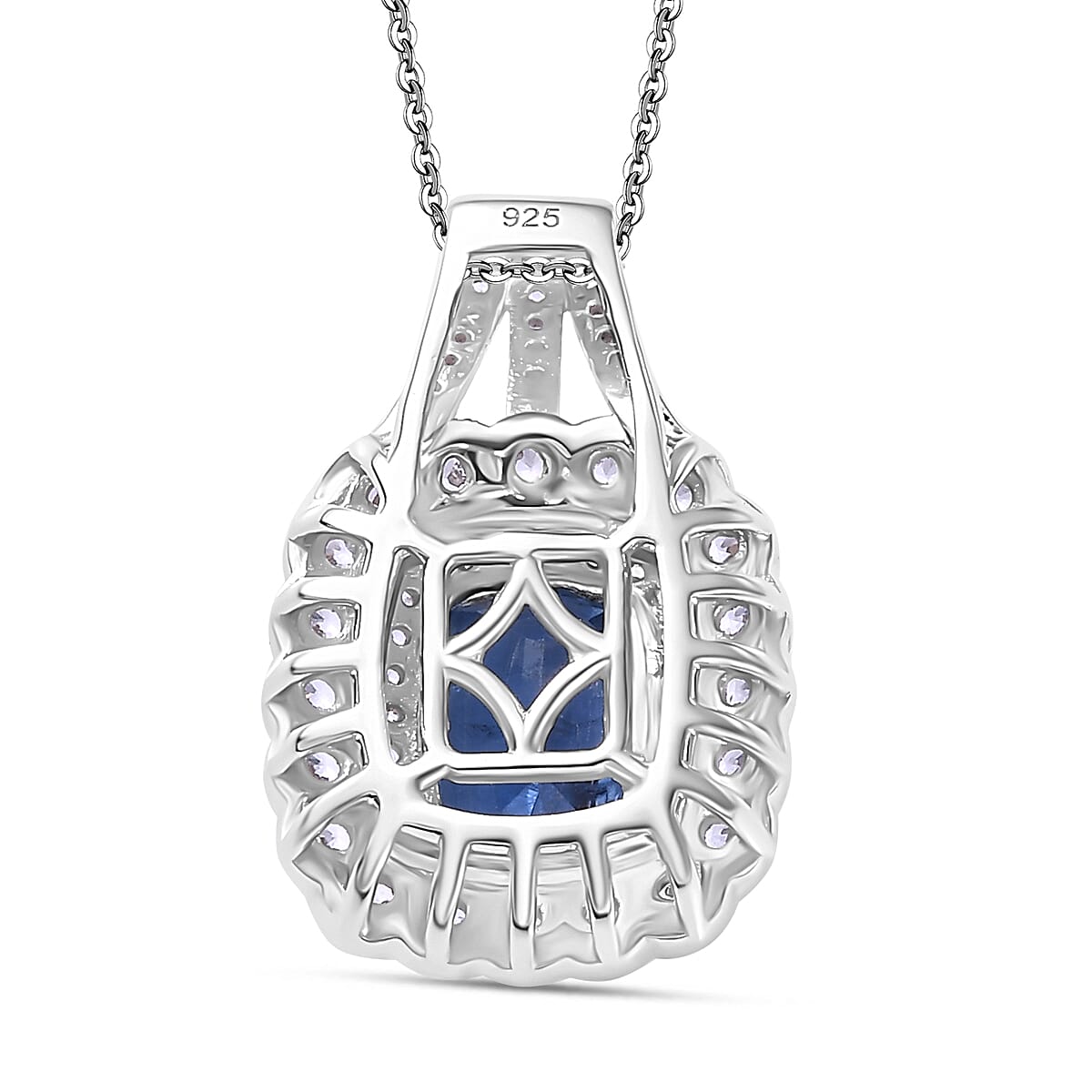 Extreme Rare Find - Natural AAA Kashmir Kyanite with White Zircon Pendant with Chain (Size 20) in rhodium Sterling Silver.   Silver Wt. 5.09 Gms  4.100  Ct.