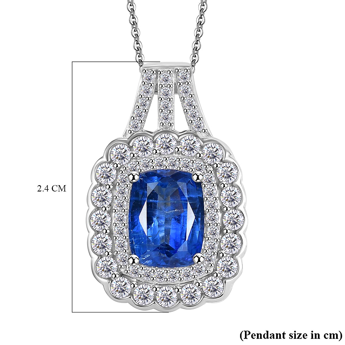 Extreme Rare Find - Natural AAA Kashmir Kyanite with White Zircon Pendant with Chain (Size 20) in rhodium Sterling Silver.   Silver Wt. 5.09 Gms  4.100  Ct.
