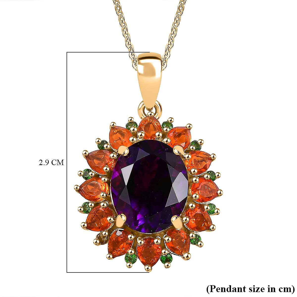 Moroccan Amethyst with Fire Opal and Natural Chrome Diopside Pendant with Necklace (Size 20)- in 18K Vermeil Yellow Gold Plated  6.35 Ct.