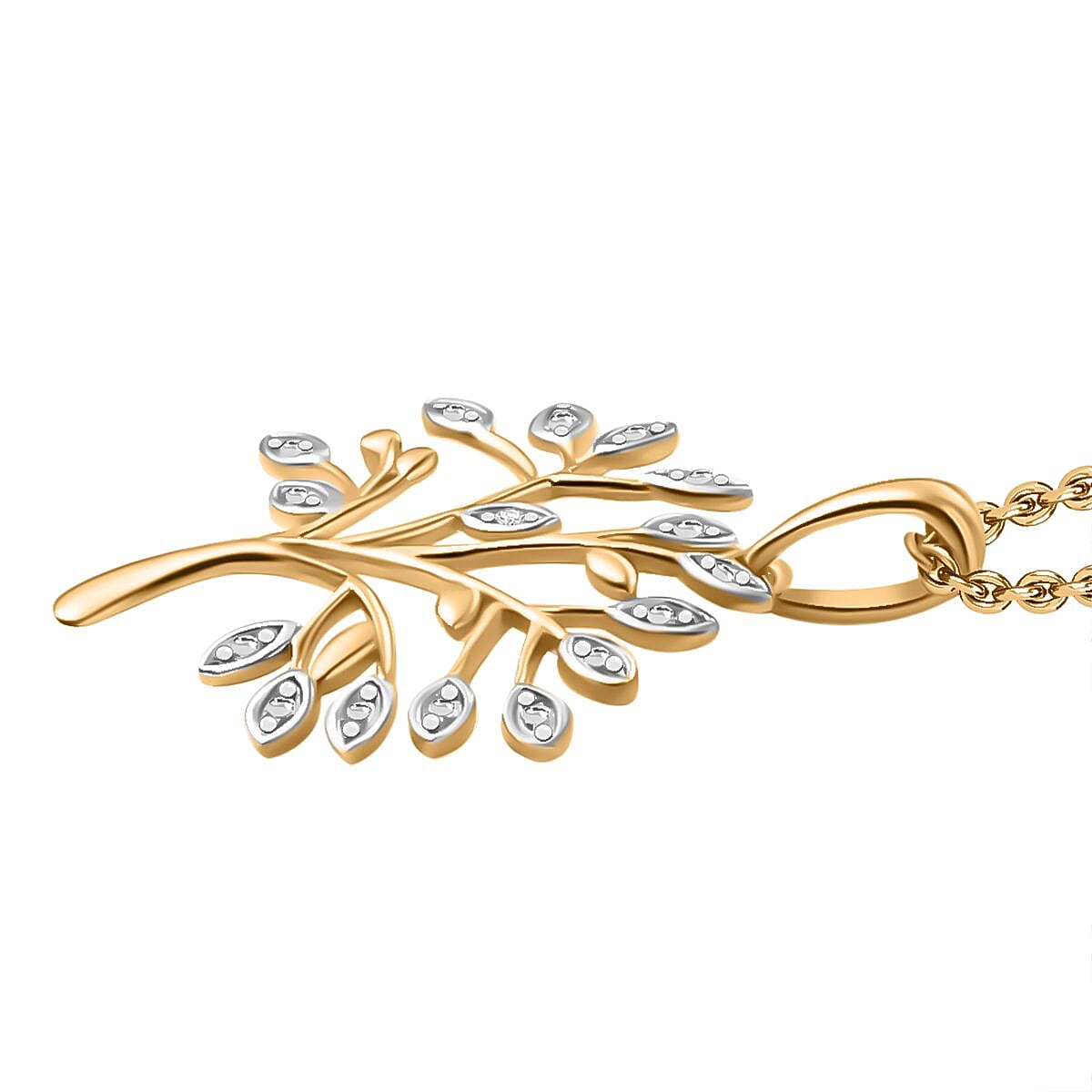 Natural White Diamond Tree Of Life Pendant in 14K Yellow Gold Overlay Sterling Silver With Chain (Size 20)