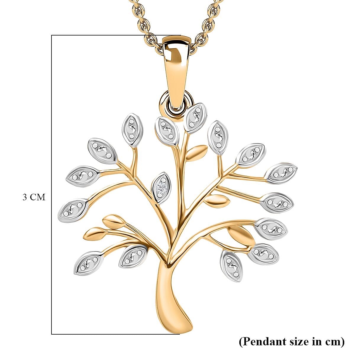 Natural White Diamond Tree Of Life Pendant in 14K Yellow Gold Overlay Sterling Silver With Chain (Size 20)
