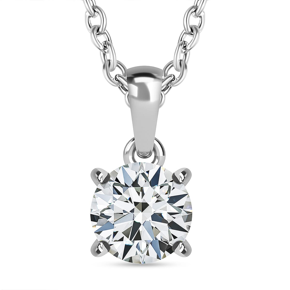 J Francis - Swarovski Zirconia Solitaire Pendant with Chain (Size 20) in Platinum Overlay Sterling Silver 1.43 Ct.