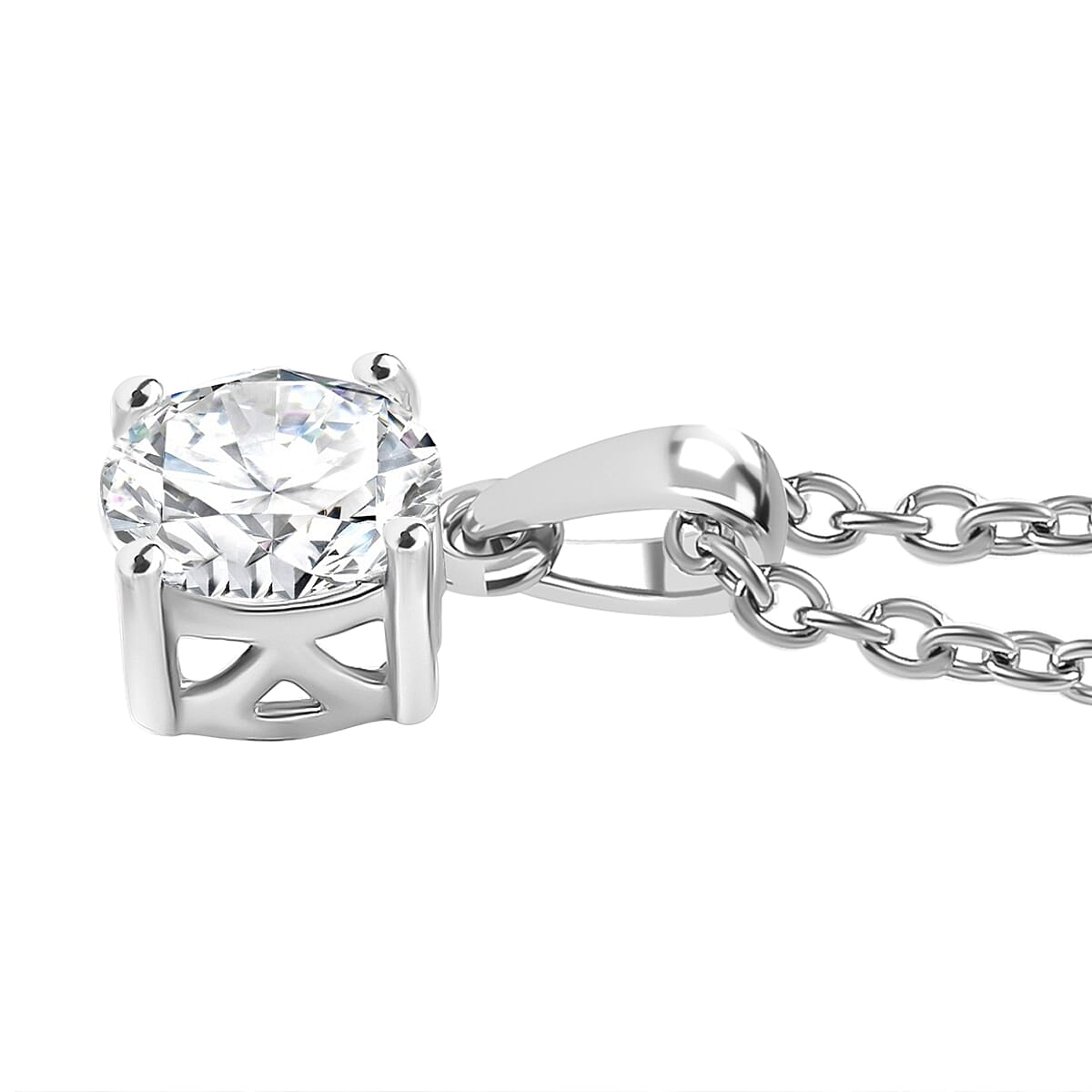 J Francis - Swarovski Zirconia Solitaire Pendant with Chain (Size 20) in Platinum Overlay Sterling Silver 1.43 Ct.