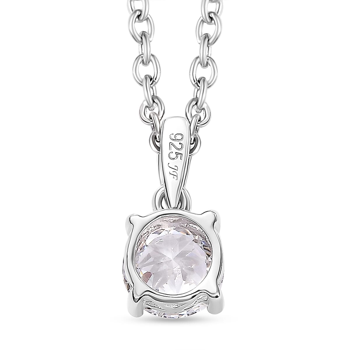 J Francis - Swarovski Zirconia Solitaire Pendant with Chain (Size 20) in Platinum Overlay Sterling Silver 1.43 Ct.