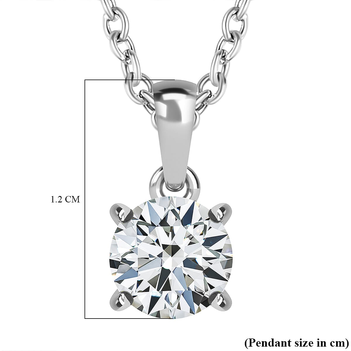 J Francis - Swarovski Zirconia Solitaire Pendant with Chain (Size 20) in Platinum Overlay Sterling Silver 1.43 Ct.
