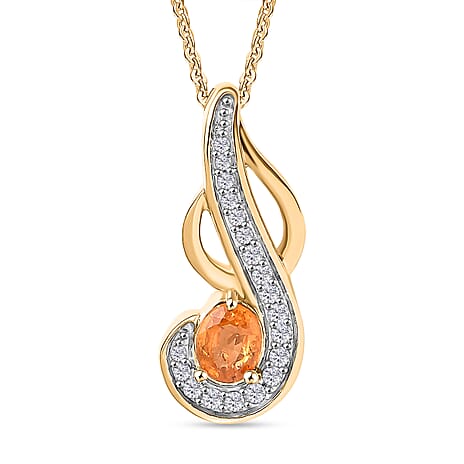 Nigerian Natural Spessartine Garnet, White Zircon Pendant With Silver Chain (Size 20) in 18K Vermeil Yellow Gold Plated Sterling Silver