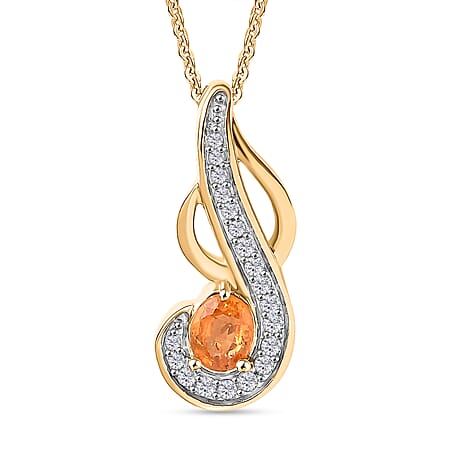 Nigerian Natural Spessartine Garnet, White Zircon Pendant with Chain (Size 20) in 18K Yellow Gold Vermeil Plated Sterling Silver 0.95 ct. Nigerian Natural Spessartine Garnet, White Zircon Pendant with Chain (Size 20) in 18K Yellow Gold Vermeil Plated Sterling Silver 0.95 ct.