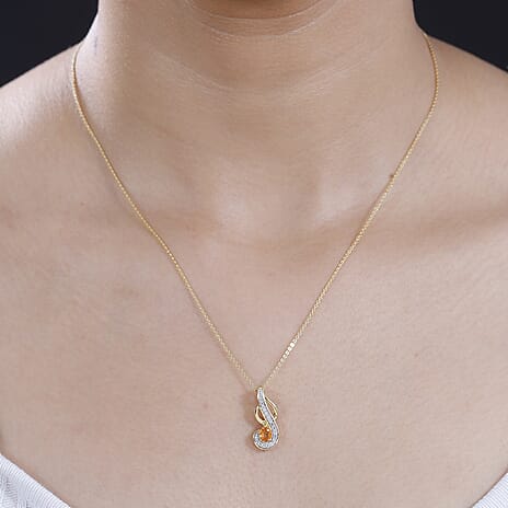 Nigerian Natural Spessartine Garnet, White Zircon Pendant With Silver Chain (Size 20) in 18K Vermeil Yellow Gold Plated Sterling Silver
